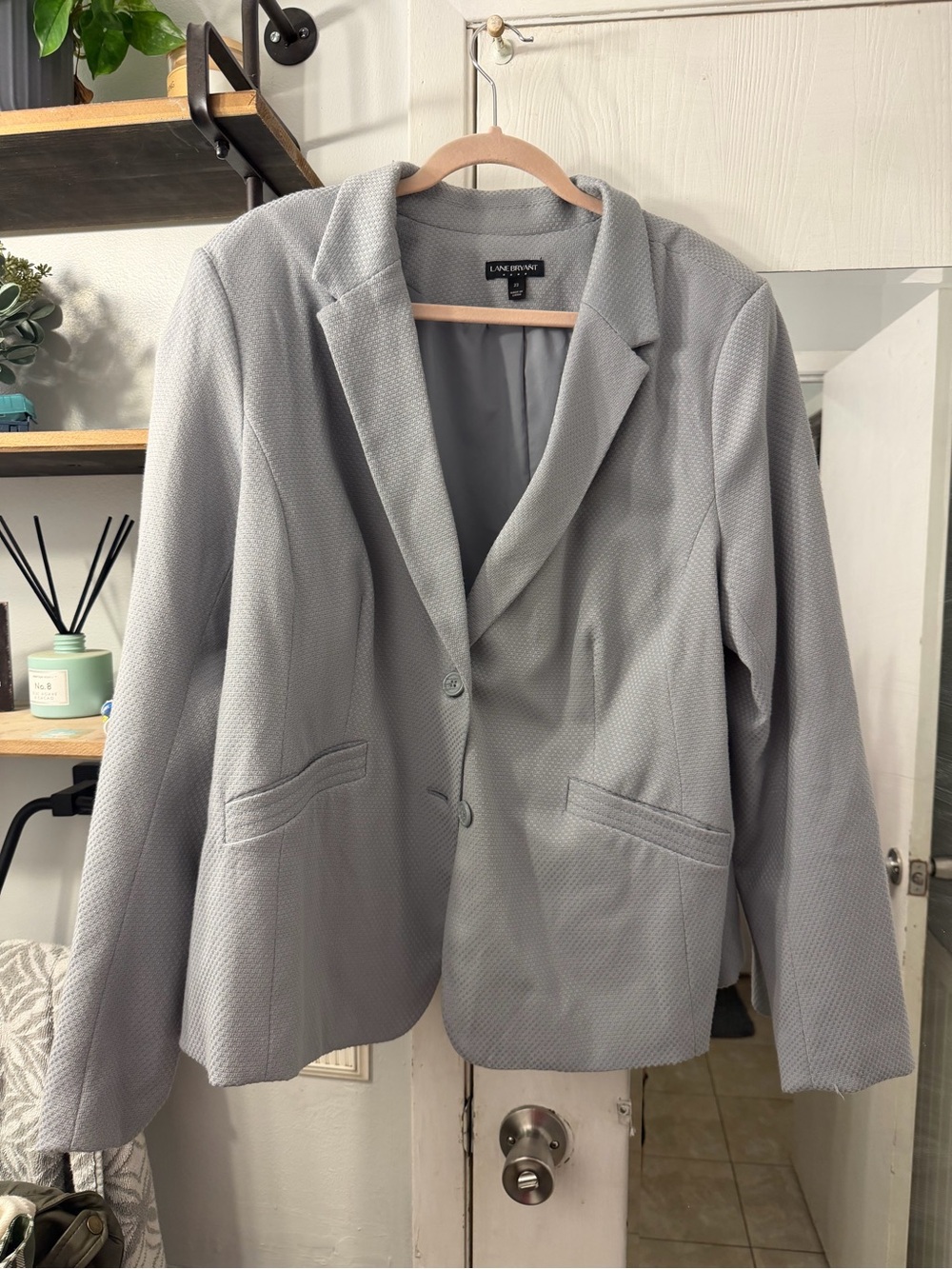 Lane Bryant Light Gray Textured Two-Button Blazer